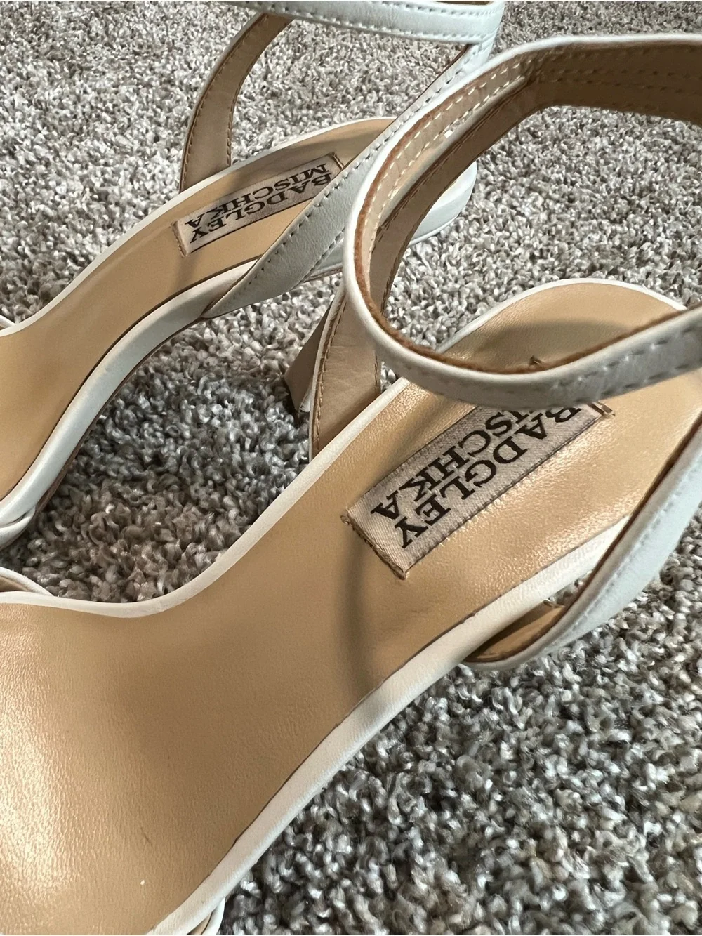Badgley Mischka Ivory White Square-Toe Ankle-Strap Heels